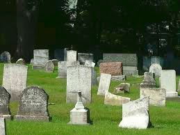 Grey Headstones in rows at Saccarappa Cemetery