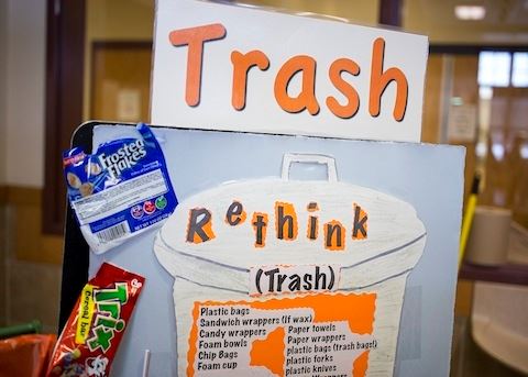 Westbrook Cafeteria Trash sign display